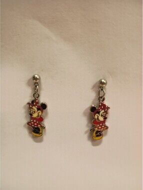Vintage Napier Disney Minnie Mouse Earrings 2- Sided Metal & Enamel Dangle Studs